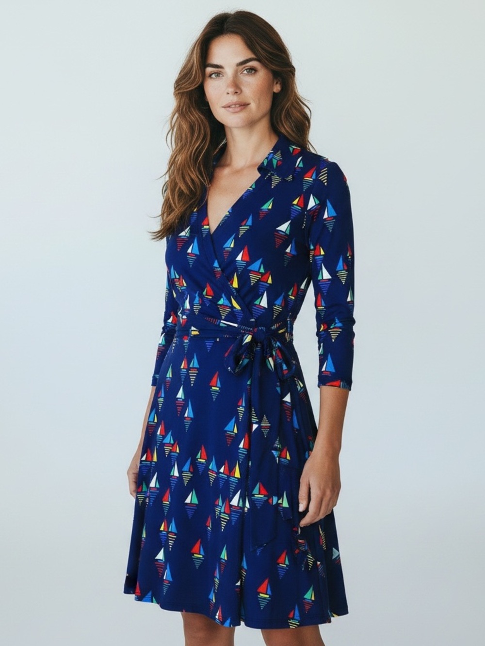 JB by Julie Brown Navy Sailboat Print Wrap Dress - Women Size Small NWT